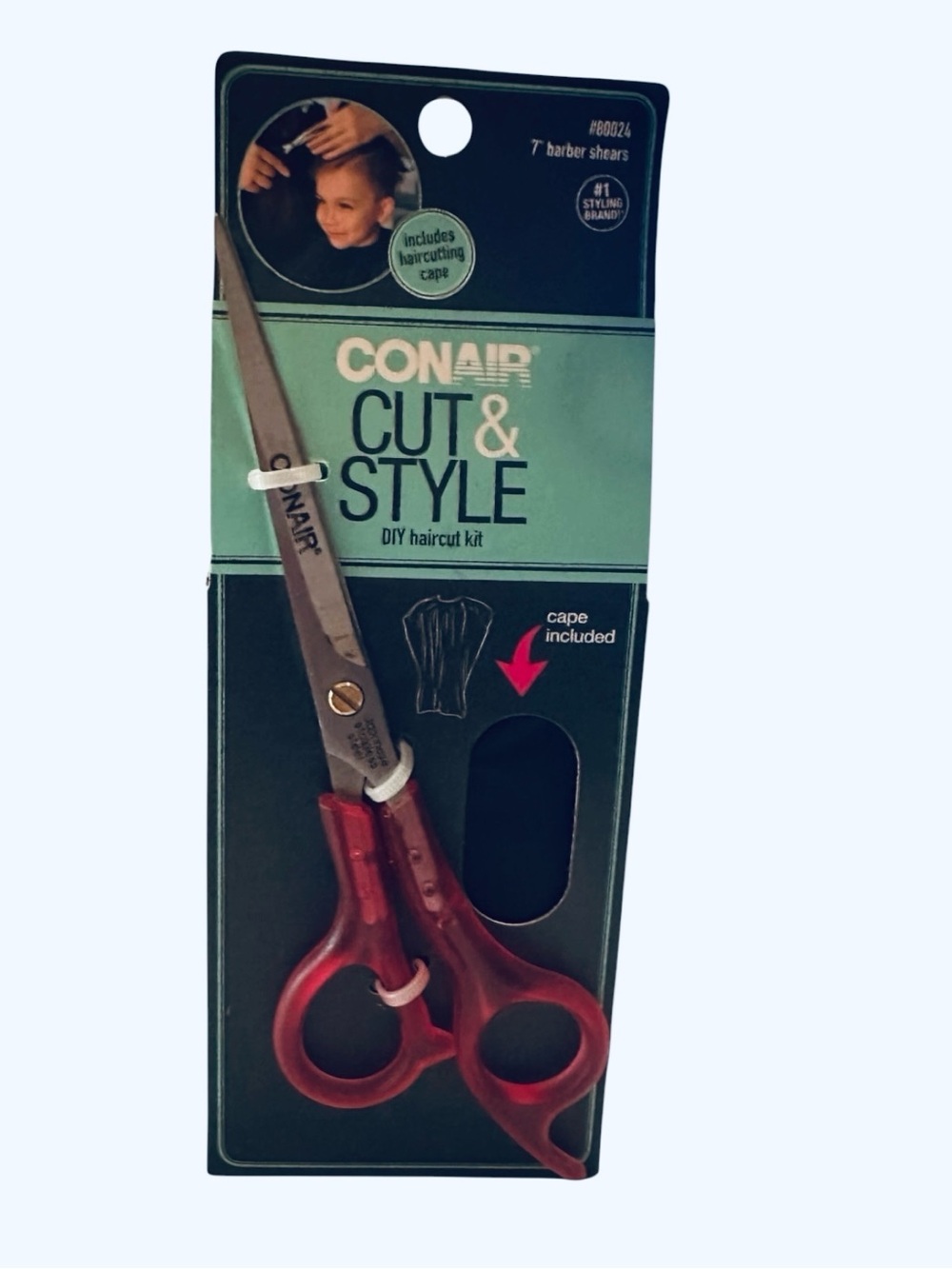 Conair Cut & Style 7” Red Barber Shears with Haircut Cape